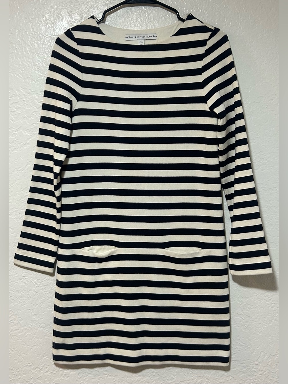 & Other Stories Black and White Striped Long Sleeve Shift Dress